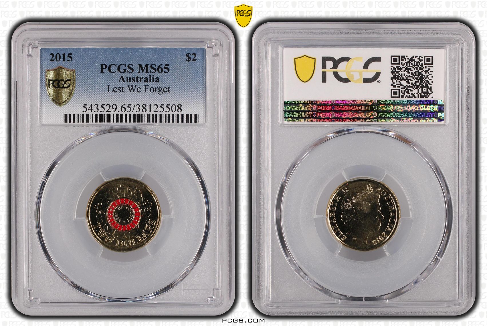 Elizabeth II, Lest We Forget, Two Dollar, 2015, PCGS MS65
