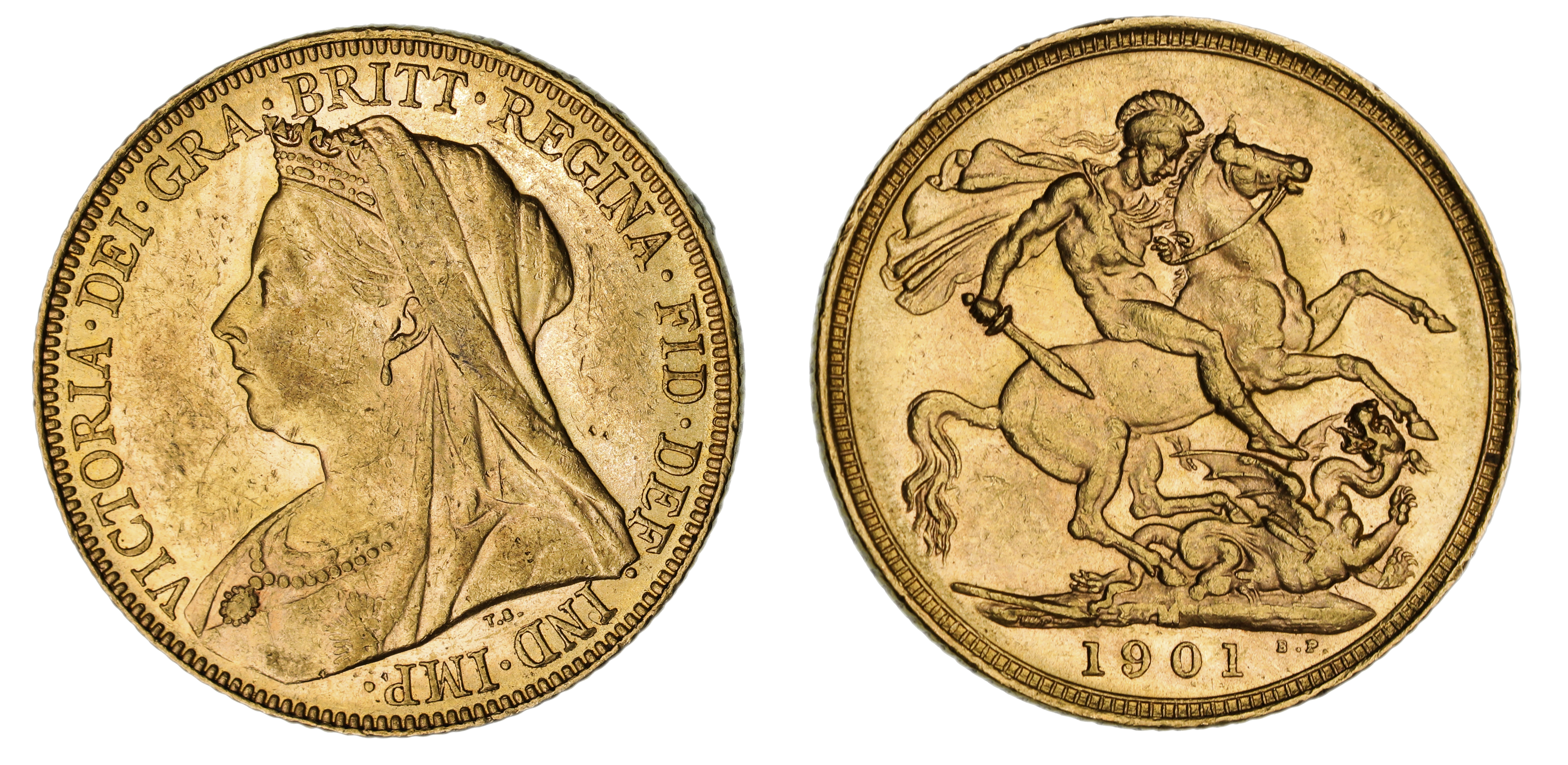 Victoria, St. George Reverse - Melbourne Mint - Veiled, Sovereign, 1901, EF