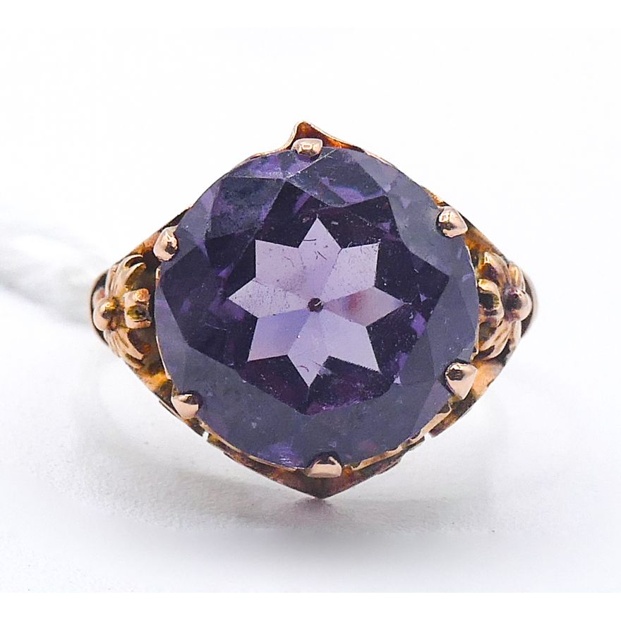 Vintage 18k Amethyst Pierced Setting Ring Size 6.5