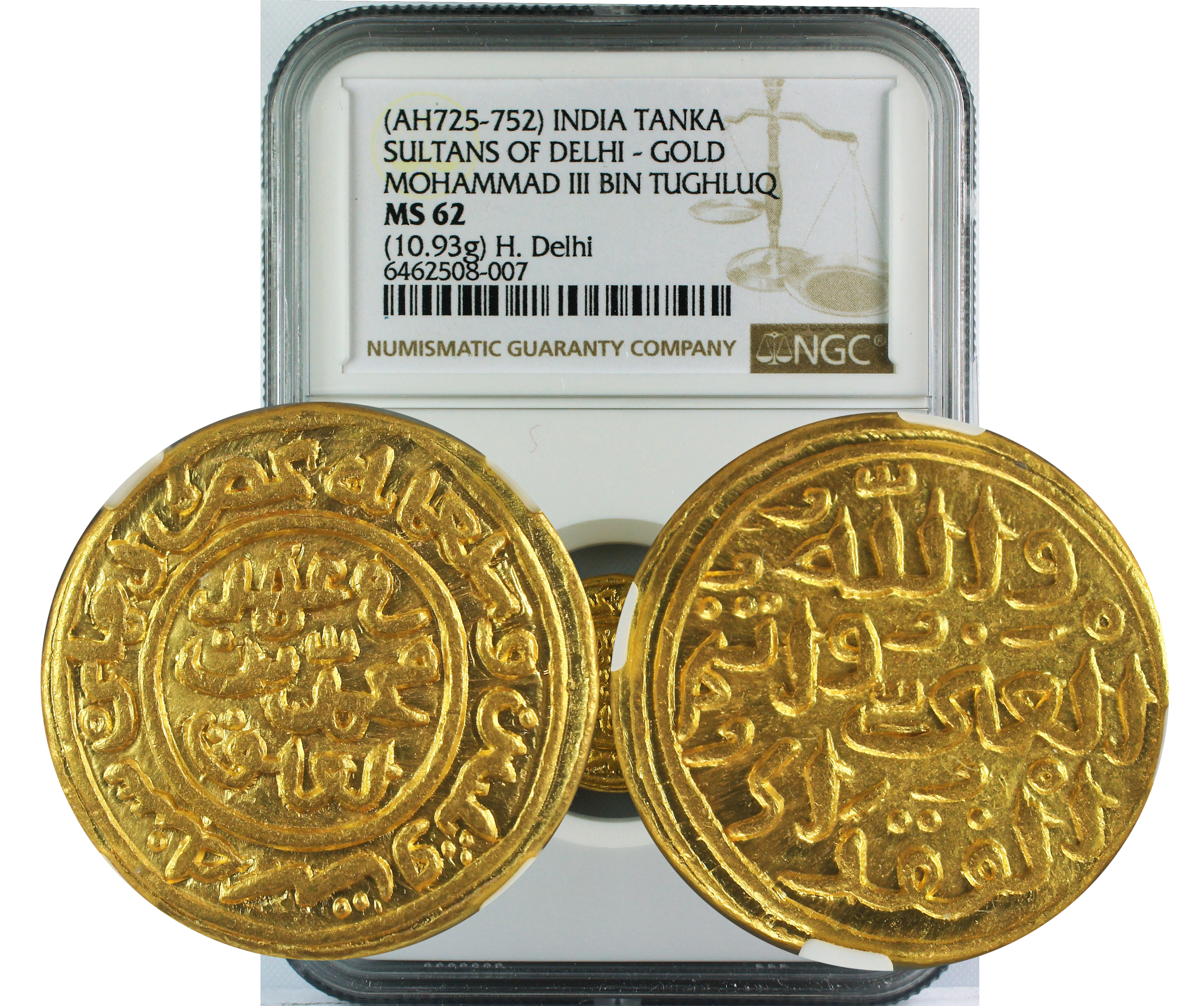 AH 725-752 INDIA TANKA SULTANS OF DELHI-GOLD MOHAMMAD III BIN TUGHLUQ MS62(10.93G)