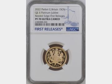 2022 ELIZABETH II 'PLATINUM JUBILEE' PIEDFORT GOLD PROOF SOVEREIGN PF70 UCAM