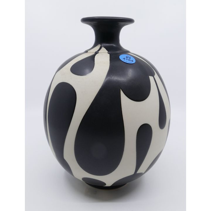 Sam Scott Black & White Porcelain Bottleneck Vase- 9''