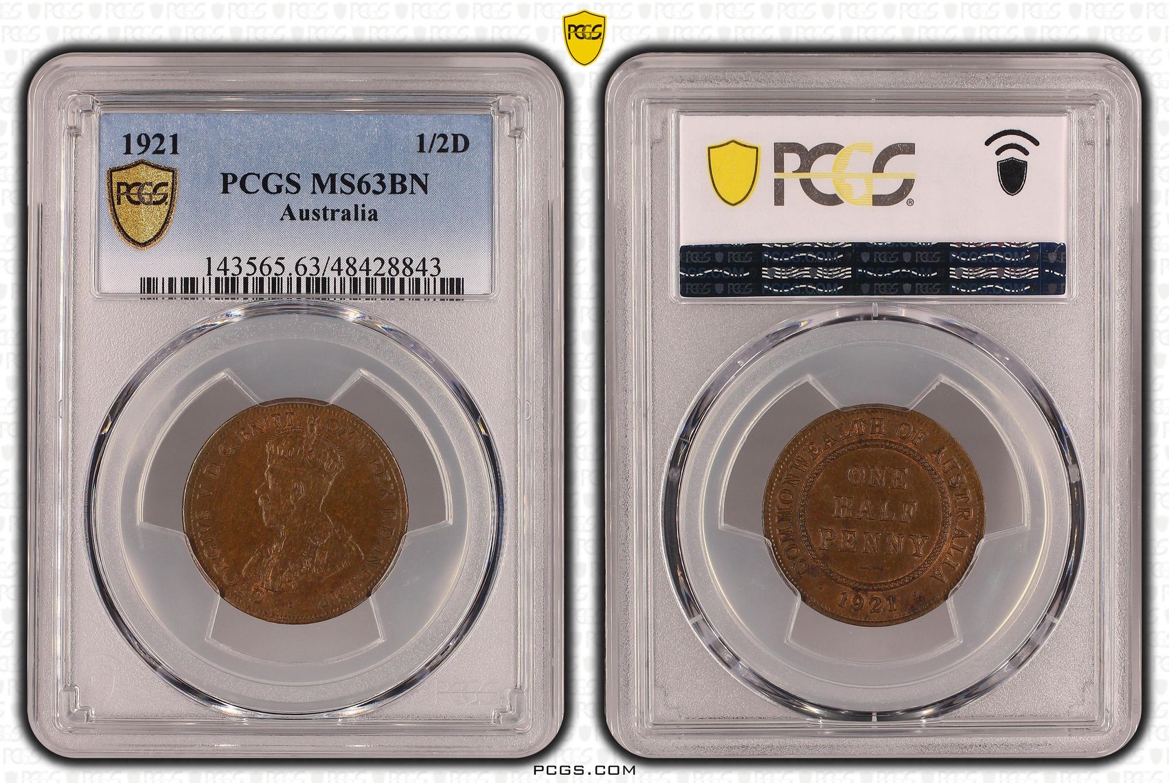 Halfpenny, 1921, PCGS MS 63BN