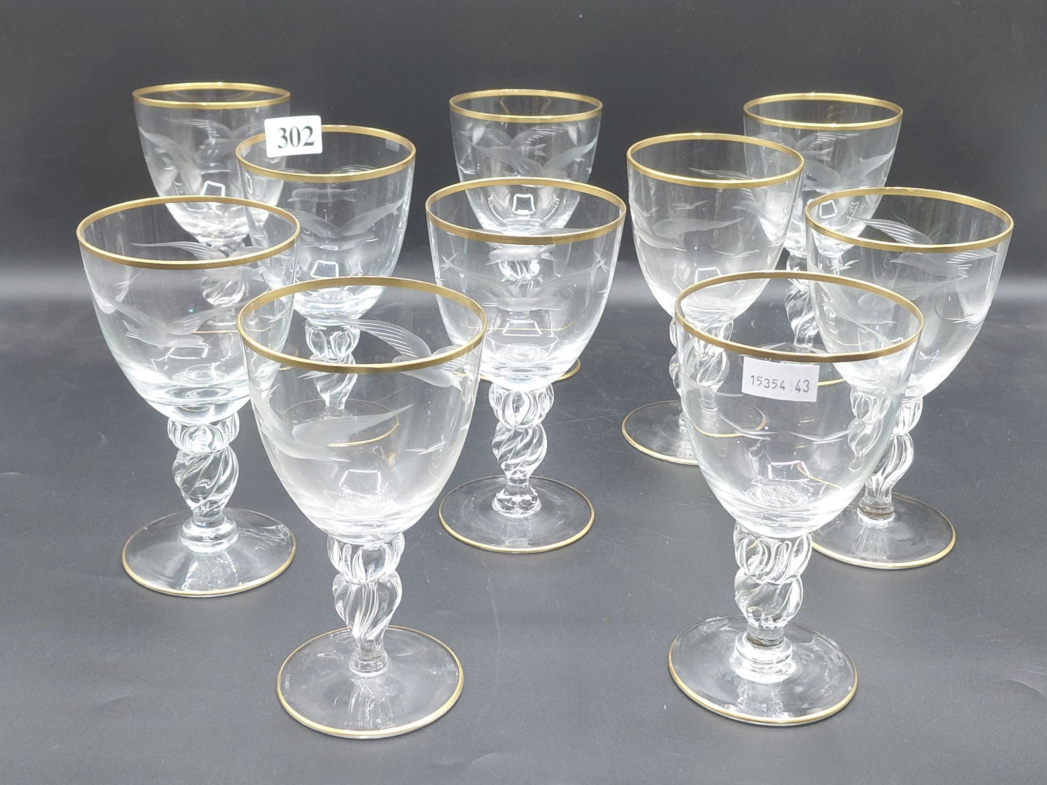 C.1950'S Etched Seagull Wine Stems