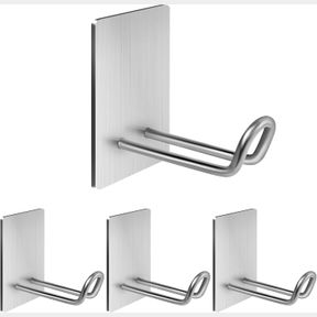 ADHESIVE HOOKS HEAVY DUTY, LARGE STAINLESS STEEL TOWEL HOOKS, NO DRILL STICKY HOOKS