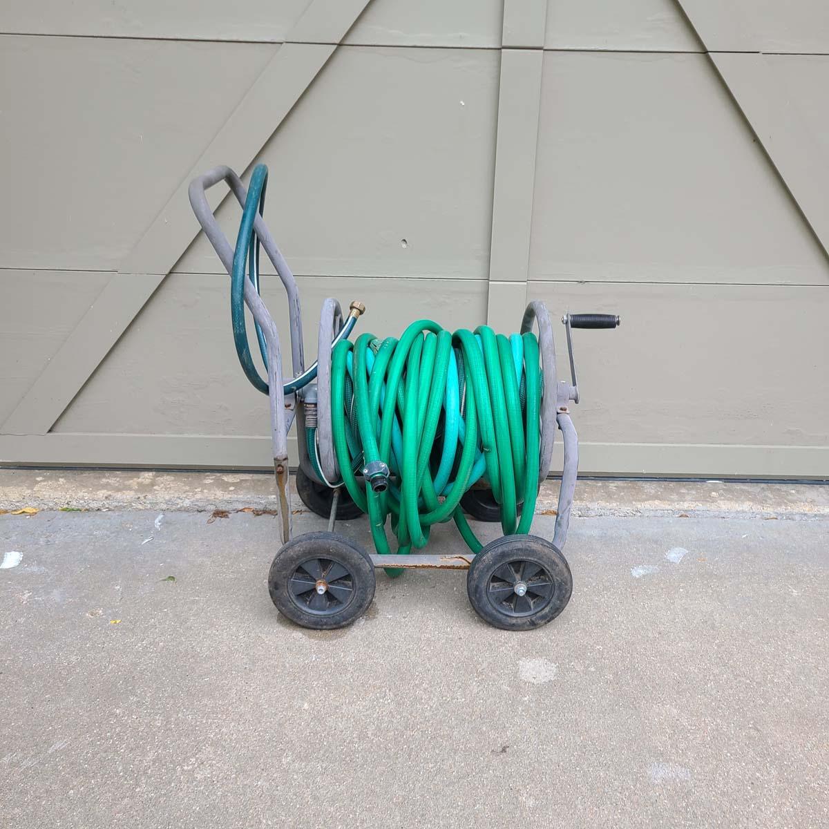 Rolling Hose Reel Cart with Hoses