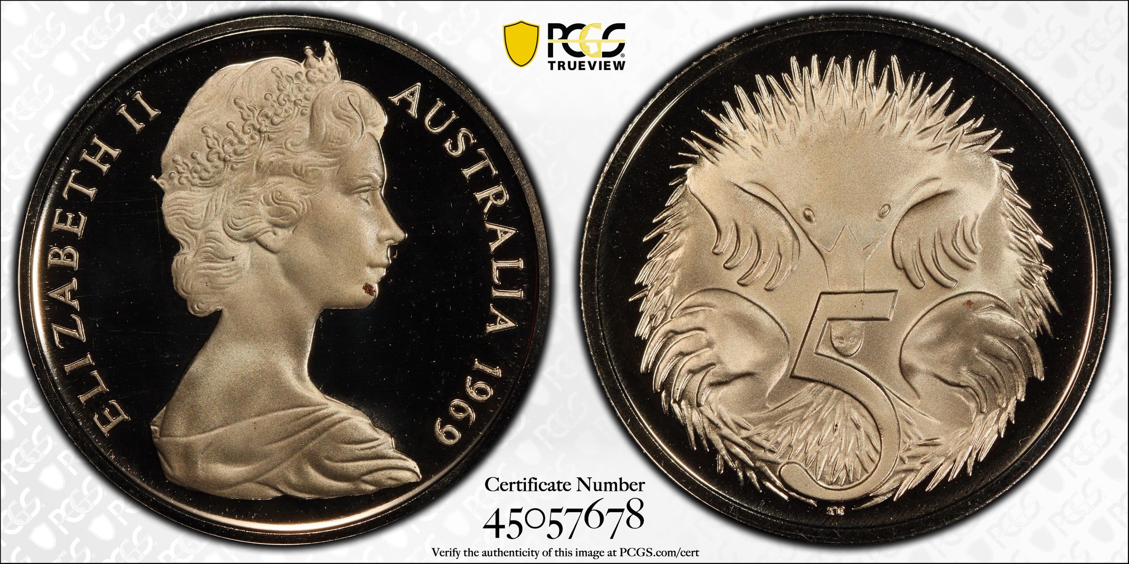 1969 Australian Five Cent, 5c Proof PCGS - PR69DCAM -678