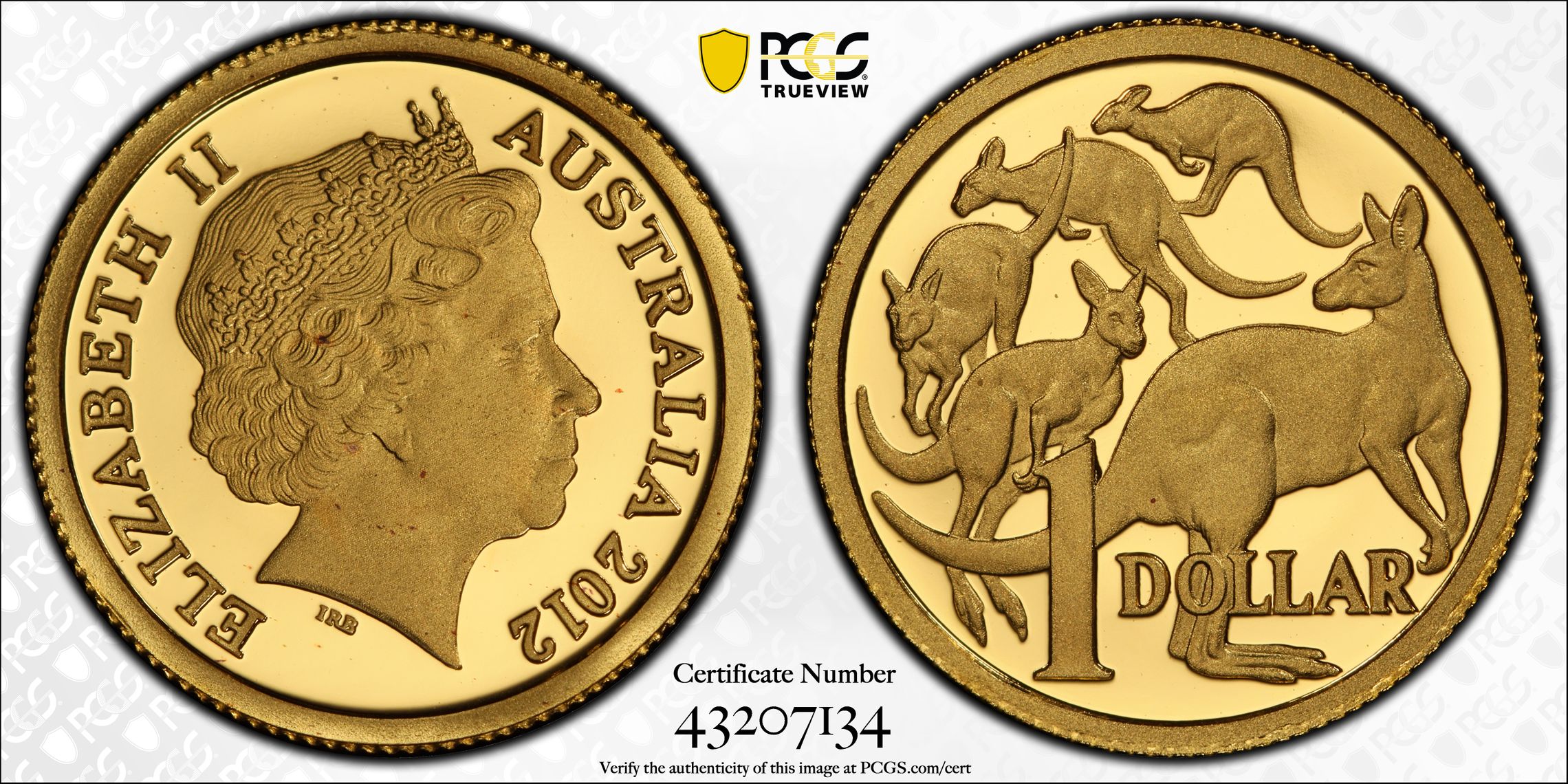 2012 Australia One Dollar, $1 Proof Kangaroo PCGS - PR69DCAM -134