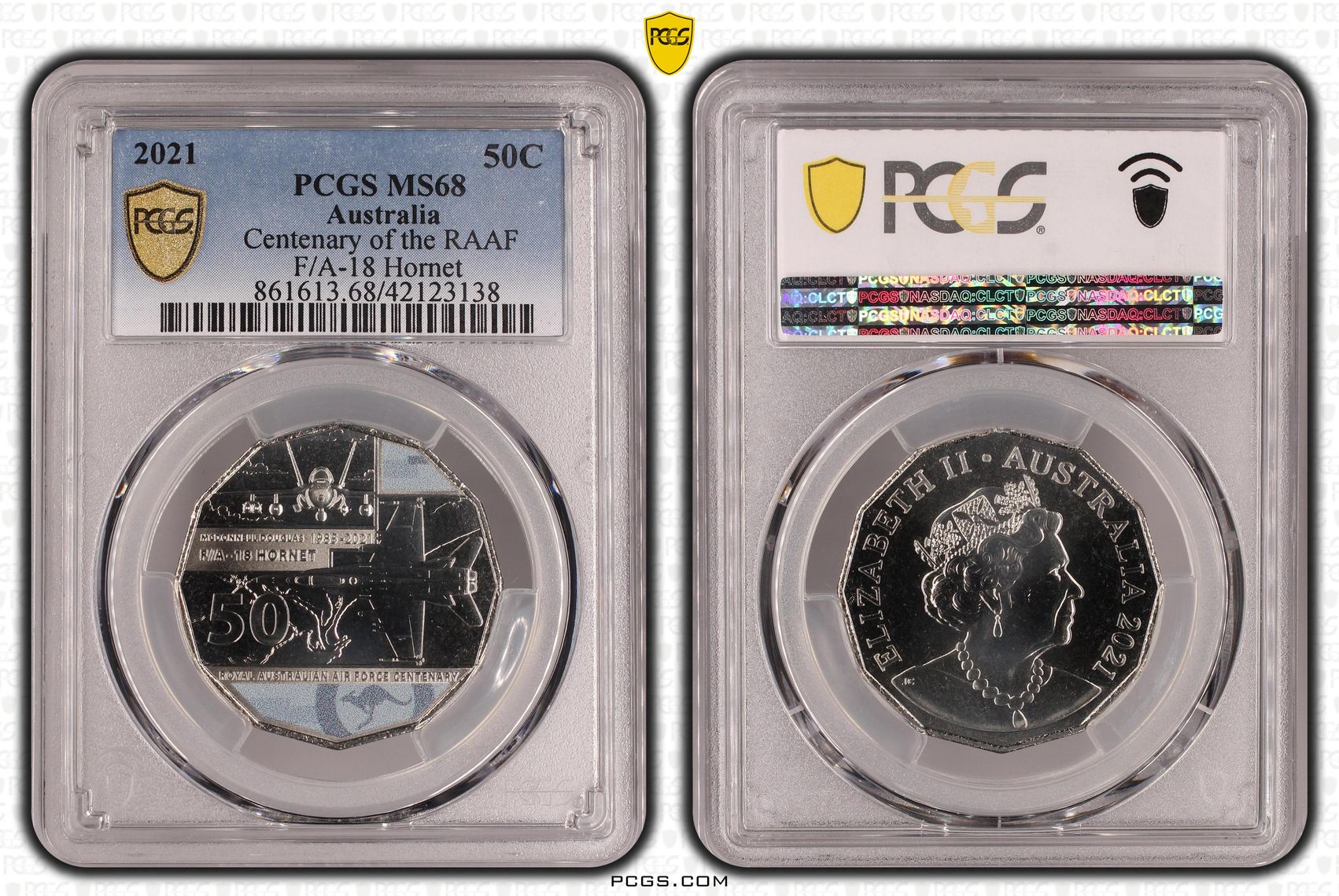396 · Centenary of the RAAF F/A-18 Hornet, Fifty Cent, 2021, PCGS MS68