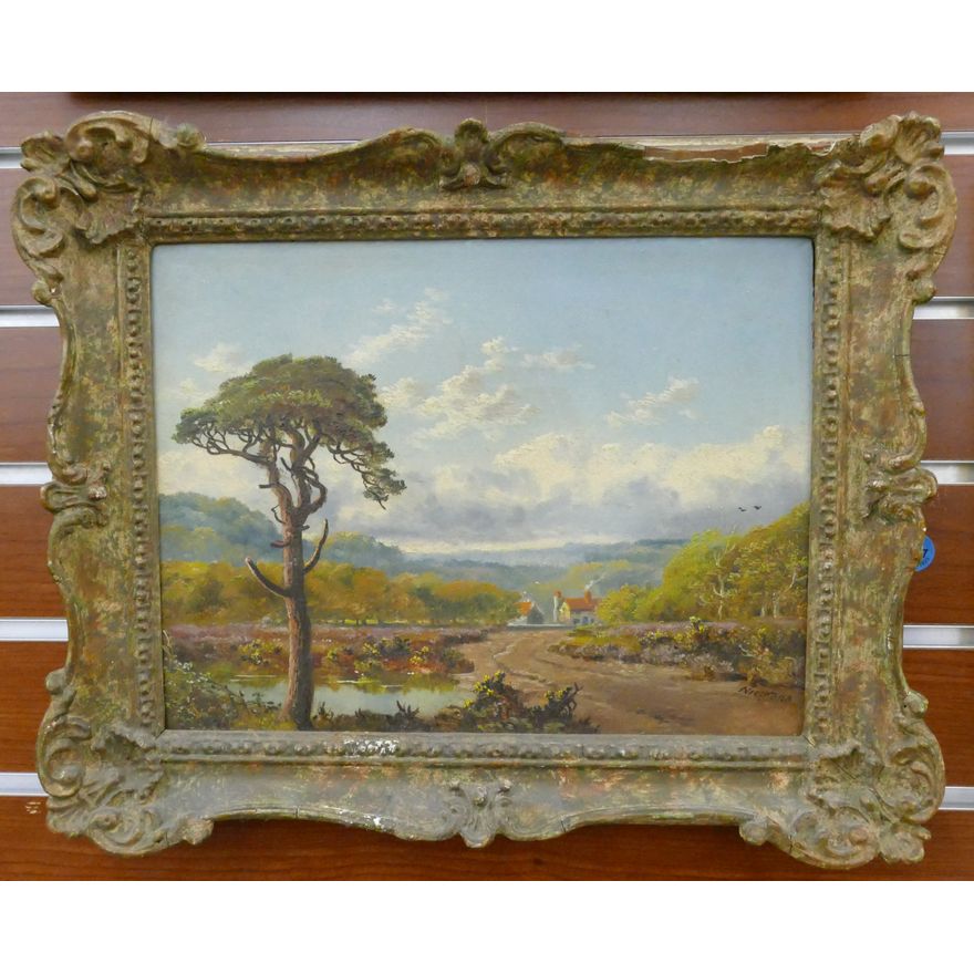 Antique Niemann European Coastal Small Oil Painting Framed 13''x15''