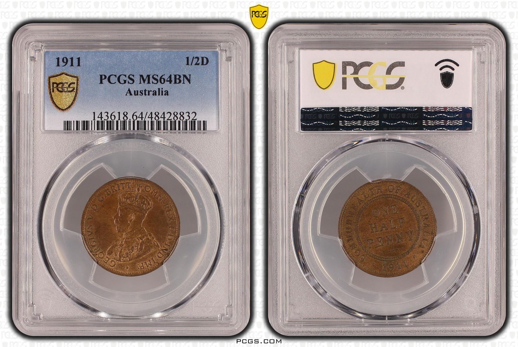 Halfpenny, 1911, PCGS MS 64BN