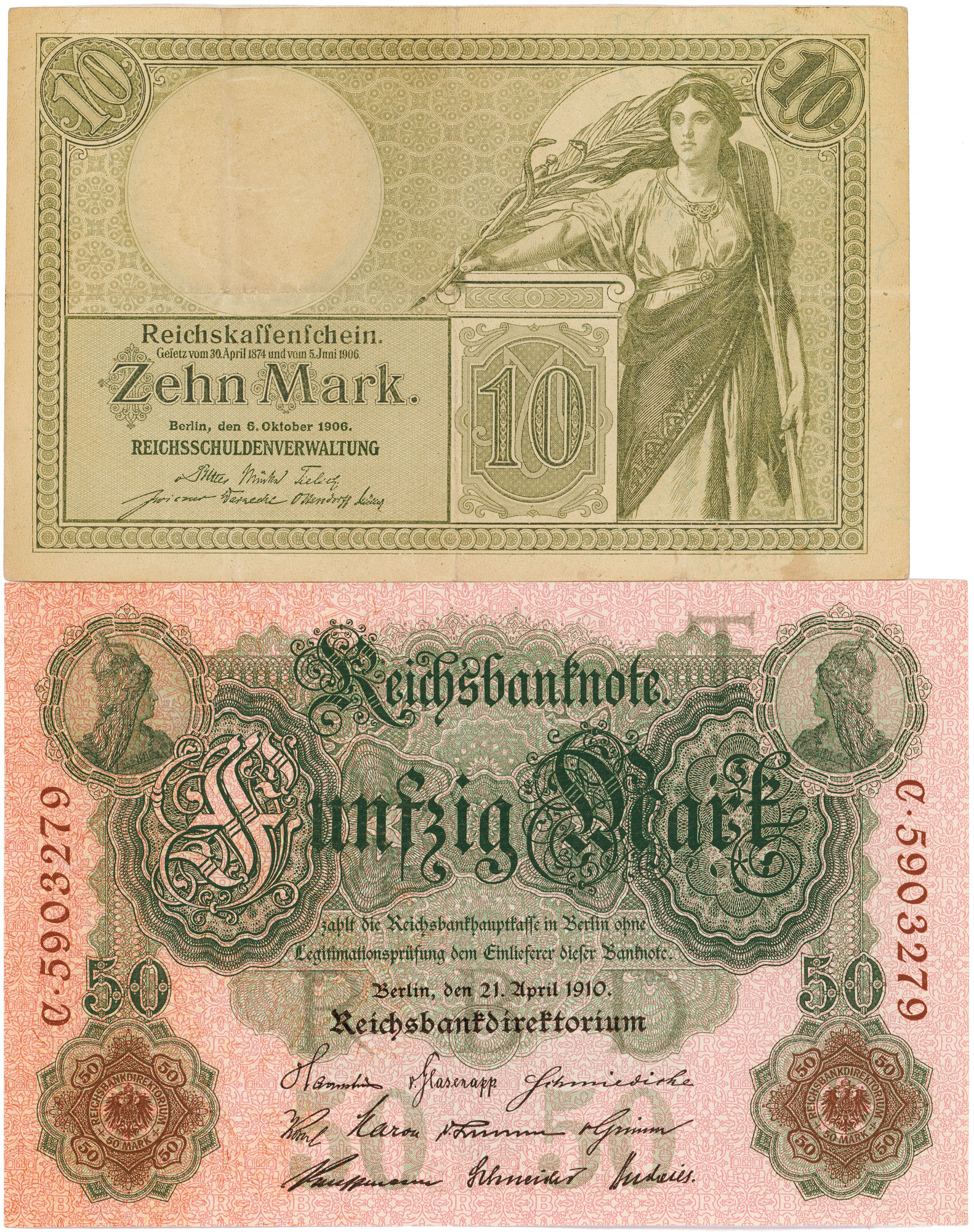 Germany, Ten Mark - Fifty Mark, 1906 - 1910, gF - aUNC