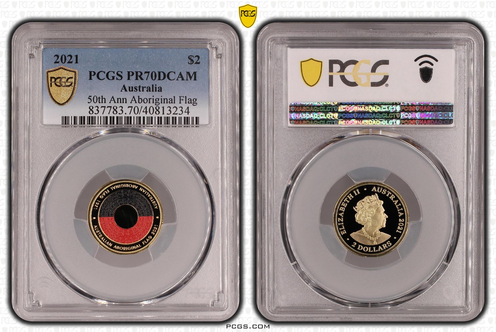 50th Ann Aboriginal Flag Colorized, Two Dollar, 2021, PCGS PR70DCAM