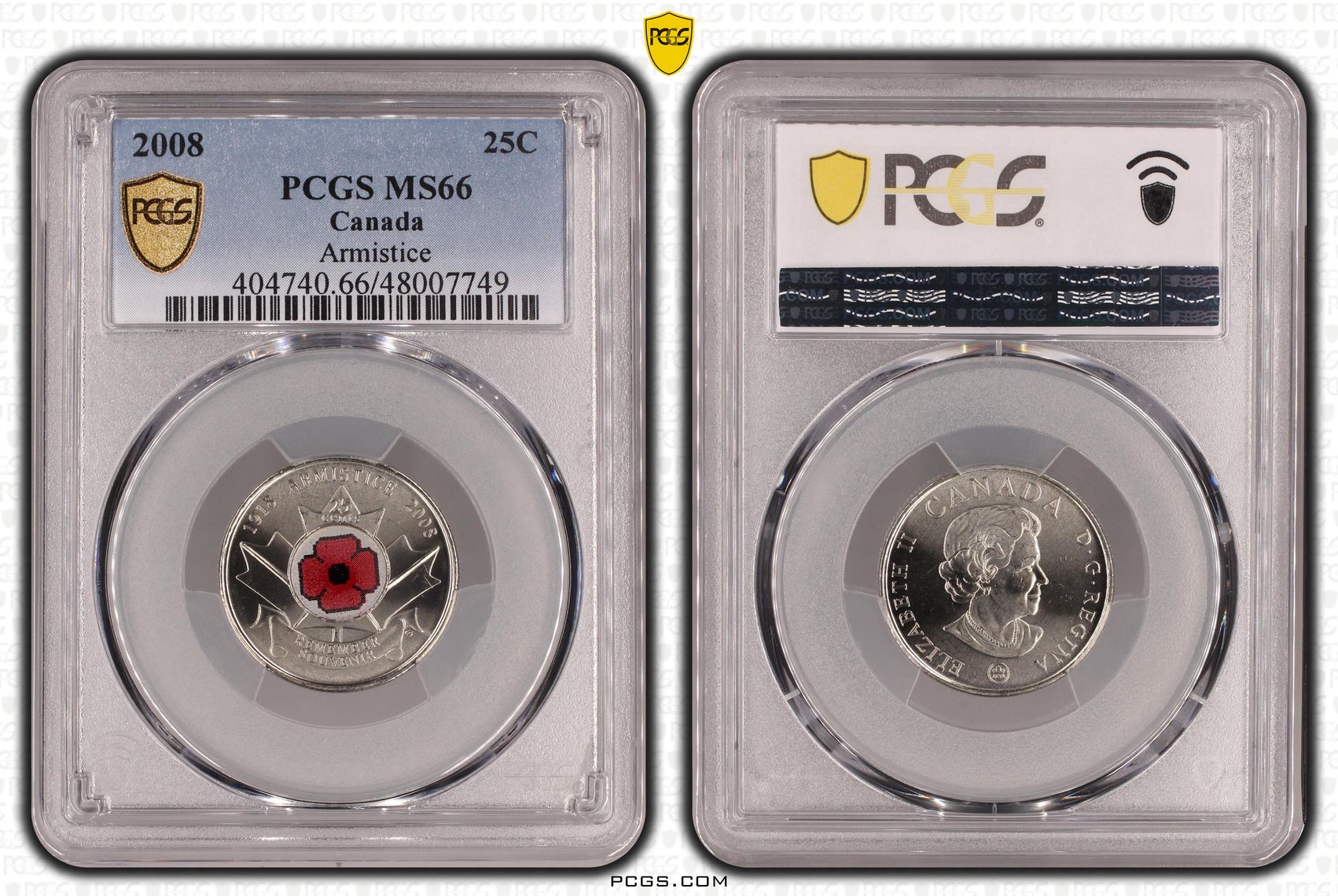 Canada, Armistice (Poppy) , Twenty Five Cent, 2008, PCGS MS66
