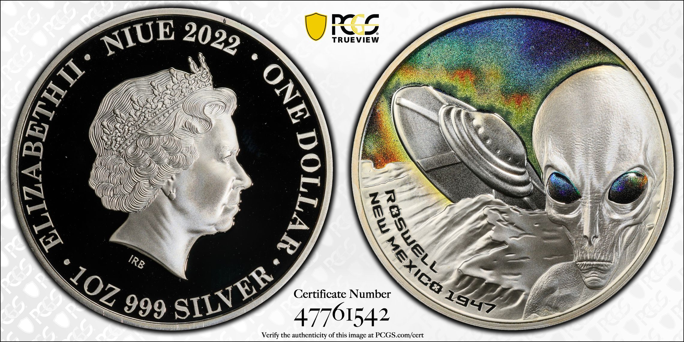 Niue, Roswell 75th Anniversary , One Dollar, 2022, PCGS PR69DCAM
