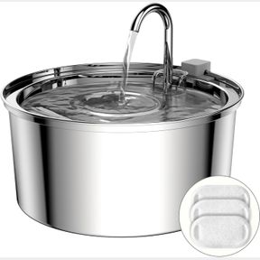 STAINLESS STEEL CAT WATER FOUNTAIN - TOMXCUTE 3.2L/108OZ CAT FOUNTAIN FOR DRINKING, PET WATER FOUNTAIN FOR CATS INSIDE WITH 3 REPL