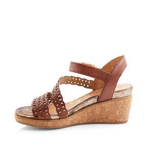 Tamaris Asymmetrical Laser Cut Ladies Wedge Sandal 52213 Cognac COGNAC Women EU 41 |