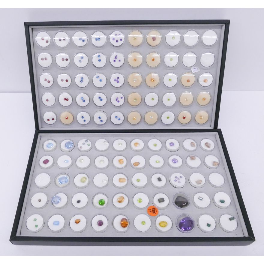 2 Trays Small Faceted Semi-Precious Gemstones- Topaz, Citrine, Peridot, Garnets, Amethyst, Tourmaline, Etc