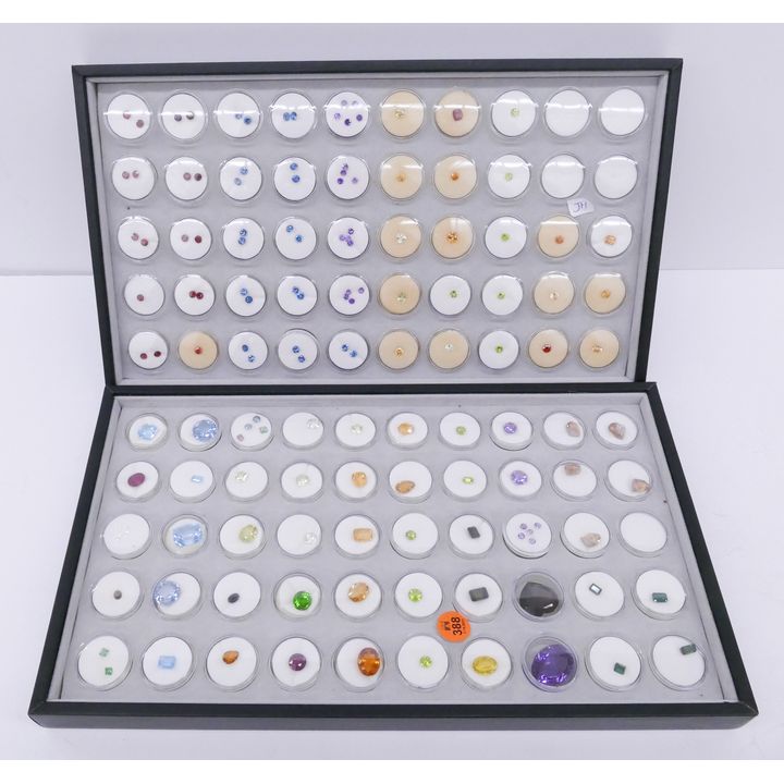 2 Trays Small Faceted Semi-Precious Gemstones- Topaz, Citrine, Peridot, Garnets, Amethyst, Tourmaline, Etc