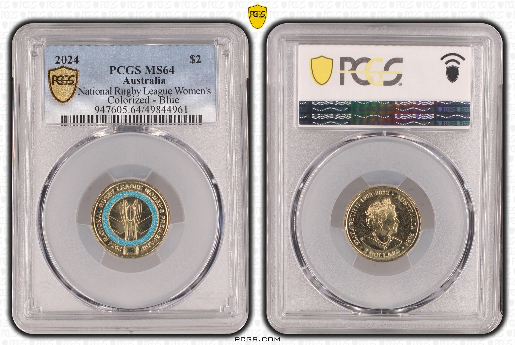 National Rugby League Women's Colorized - Blue , Two Dollar, 2024, PCGS MS64