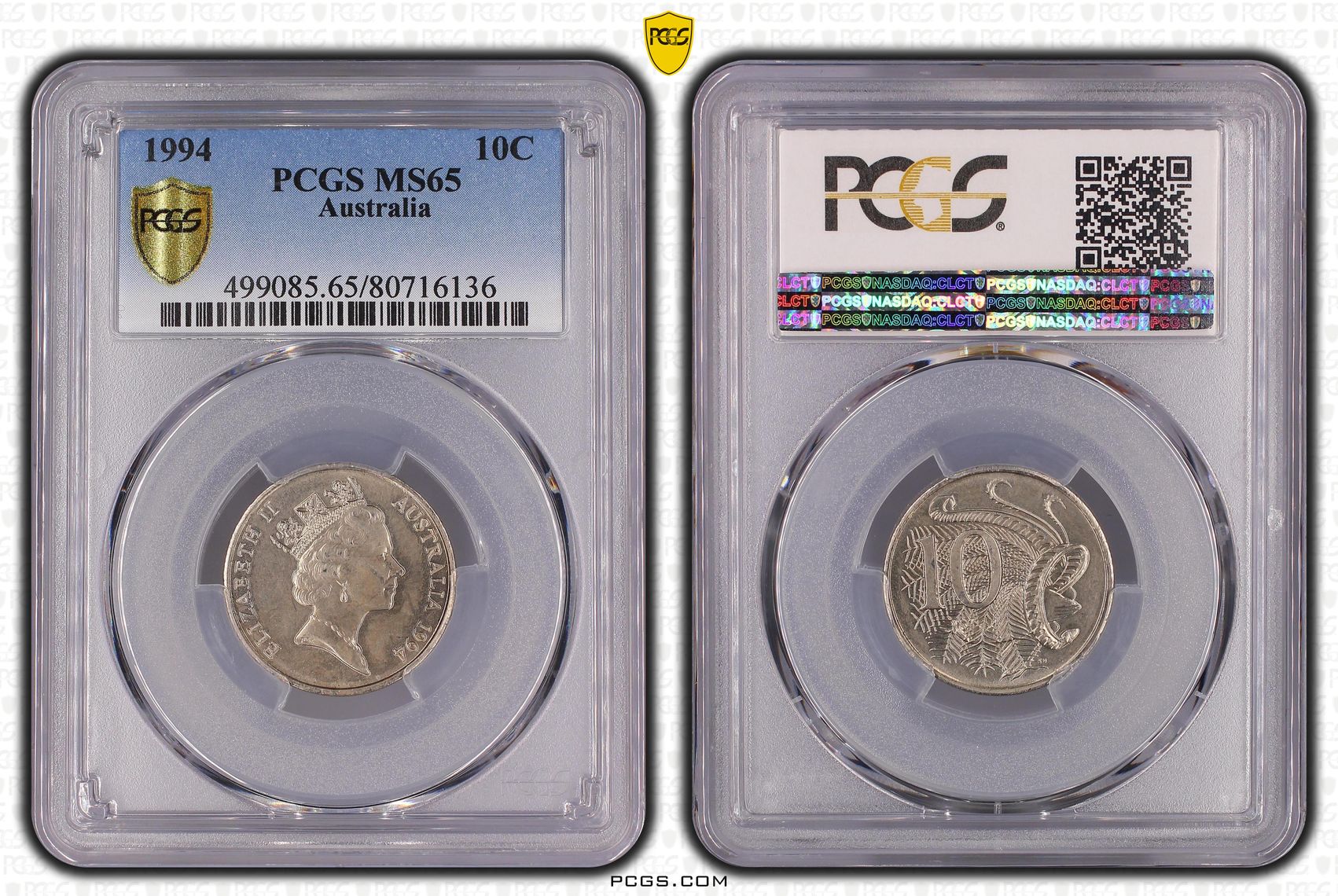 225 · Elizabeth II,  , Ten Cent, 1994, PCGS MS65