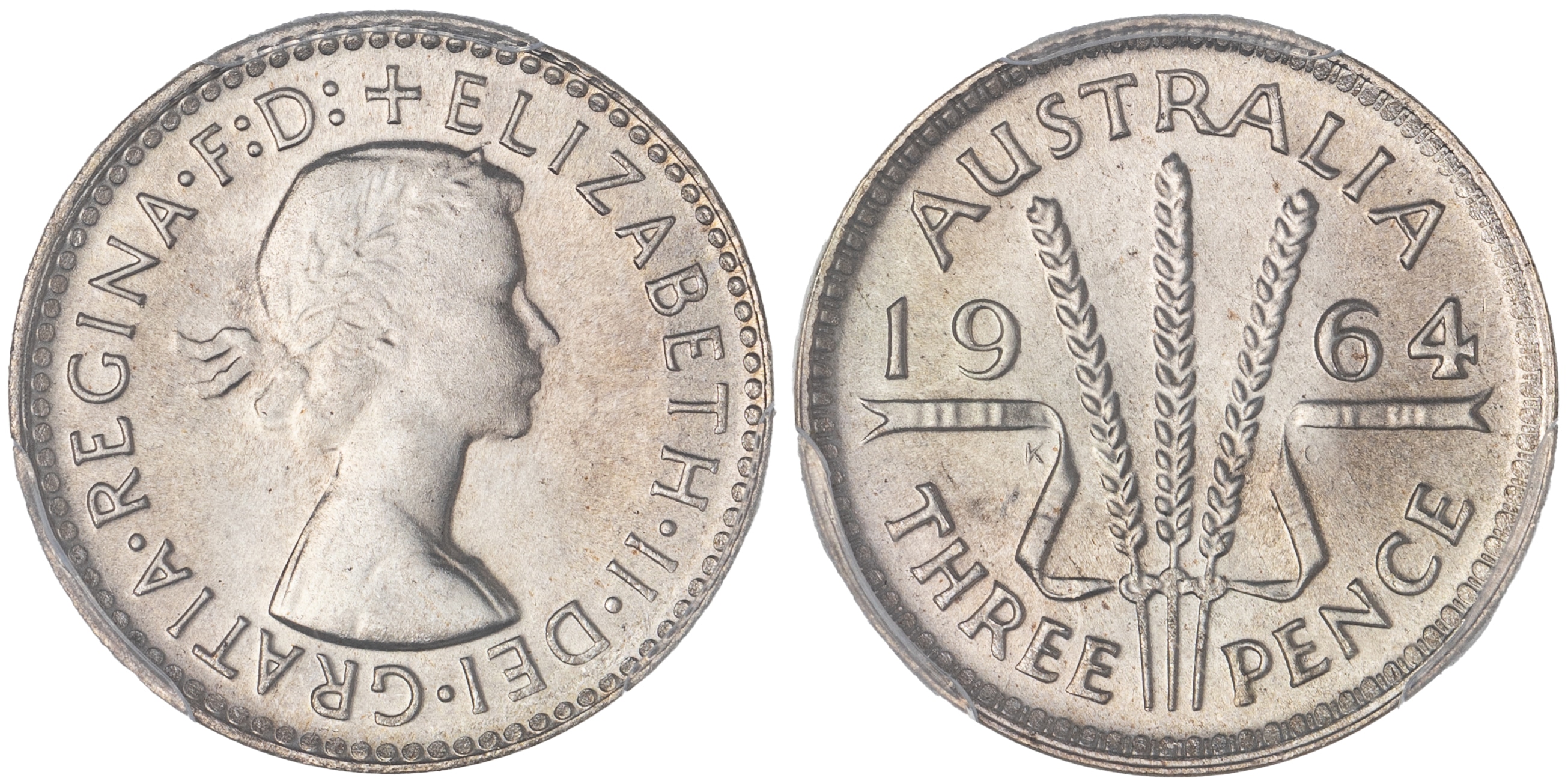 Elizabeth II, Threepence, 1964, PCGS MS68