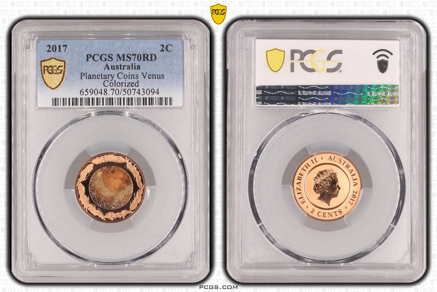 2017 Aus 2 Cent Planetary Coins Venus Colorized PCGS MS70RD