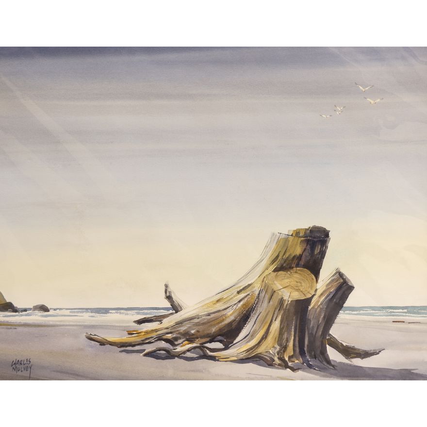 Charles Mulvey (OR) ''Beach Scene'' Watercolor Matted 27''x31''