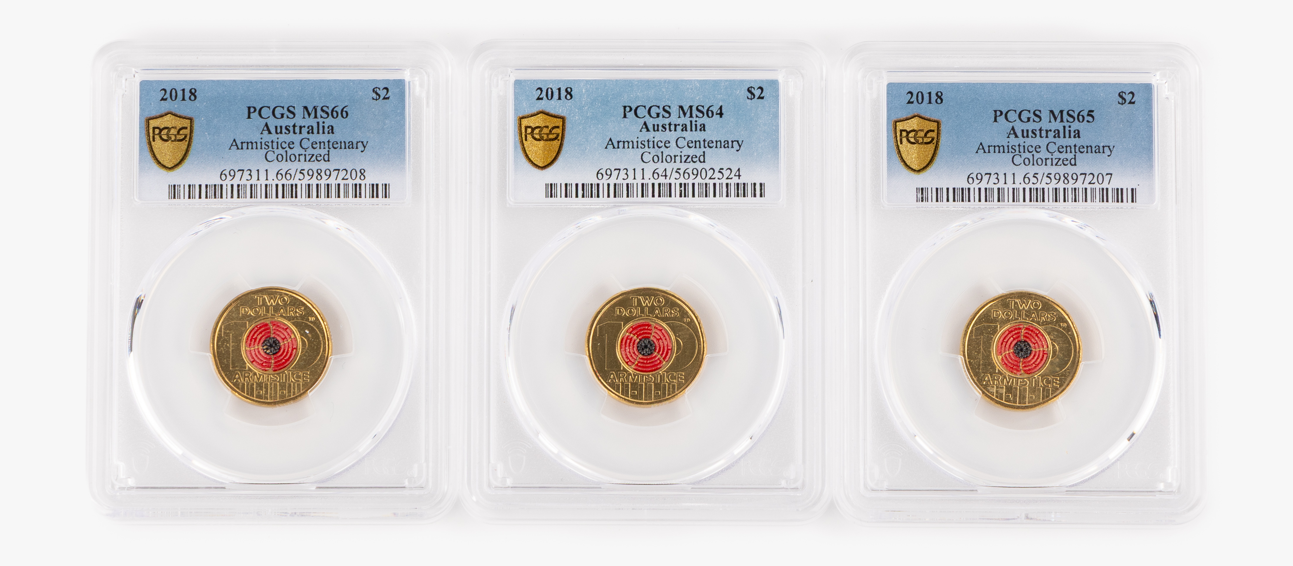 Armistice Centenary Colourised, Two Dollars, 2018, MS64 - MS66