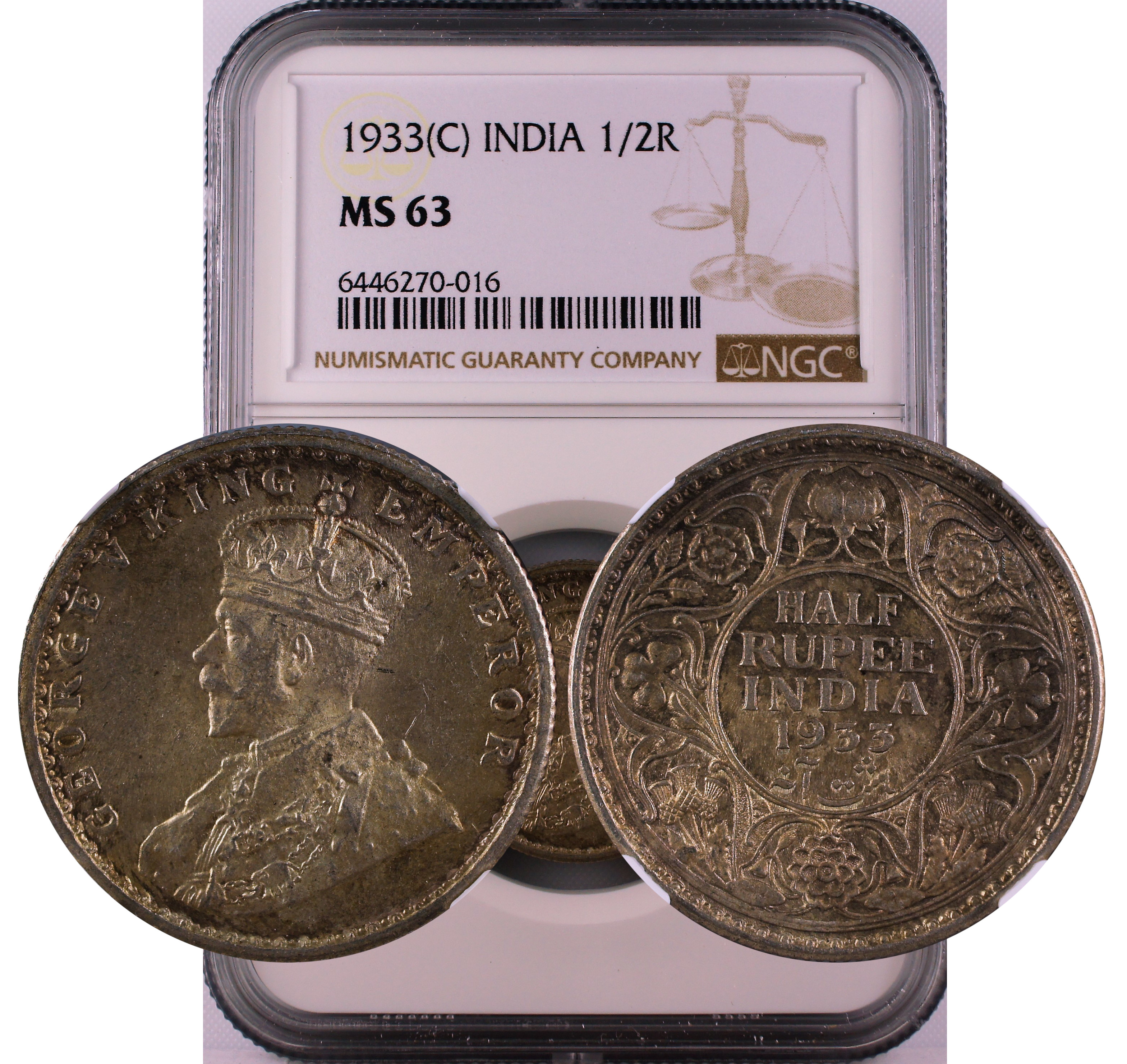 1933 C INDIA 1/2 RUPEE MS63