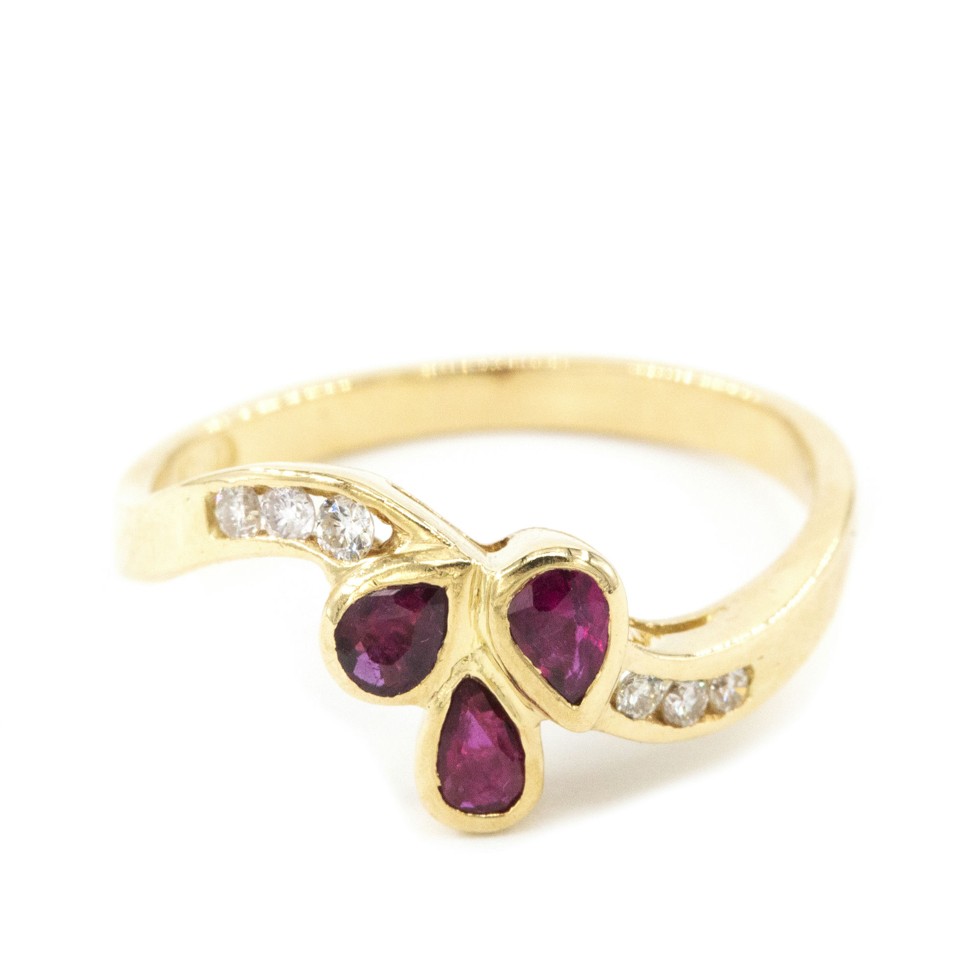 Ruby & Diamond Three Tear Drop Ring 18ct Gold