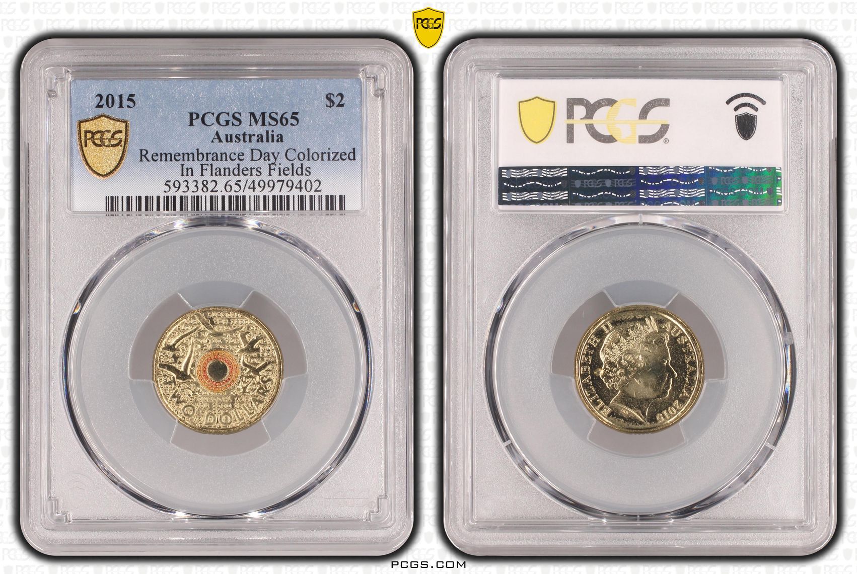 Remembrance Day Colorized - In Flanders Fields, Two Dollar, 2015, PCGS MS65