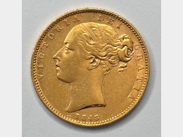 1848 VICTORIA SHIELD GOLD SOVEREIGN SCARCE