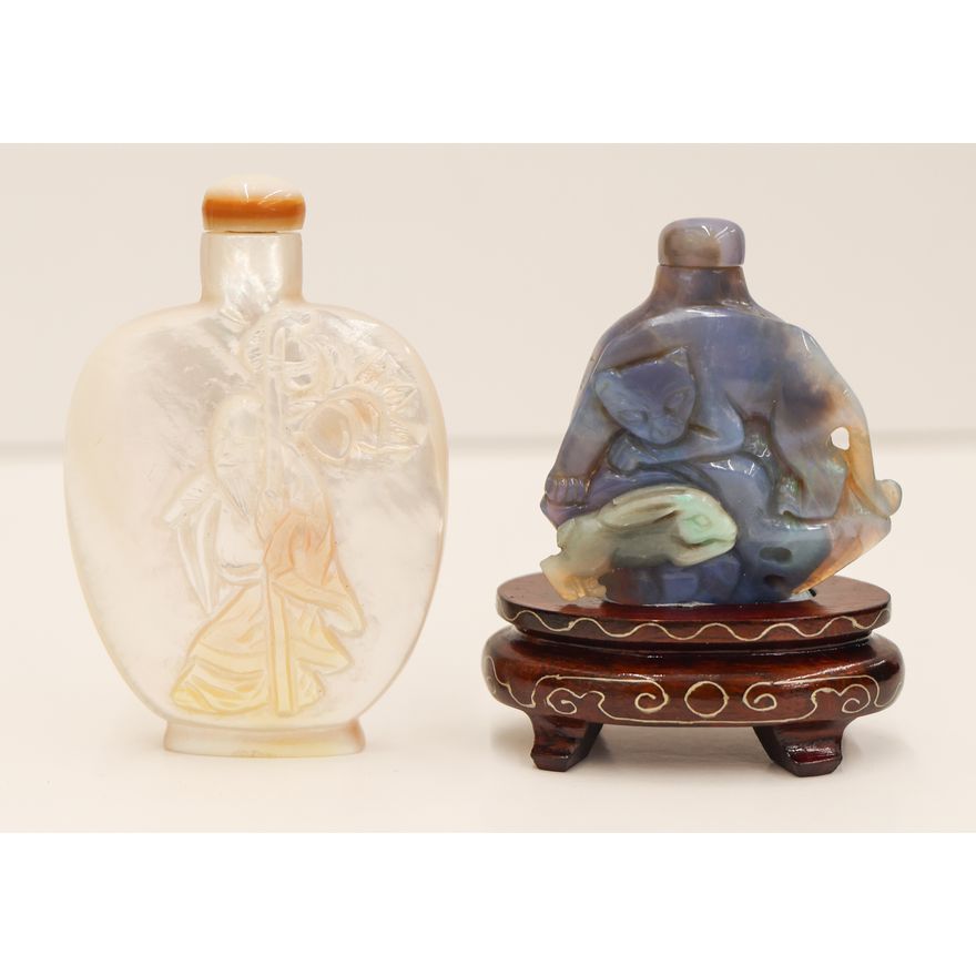 2pc Chinese Opal & Mother of Pearl Snuff Bottles