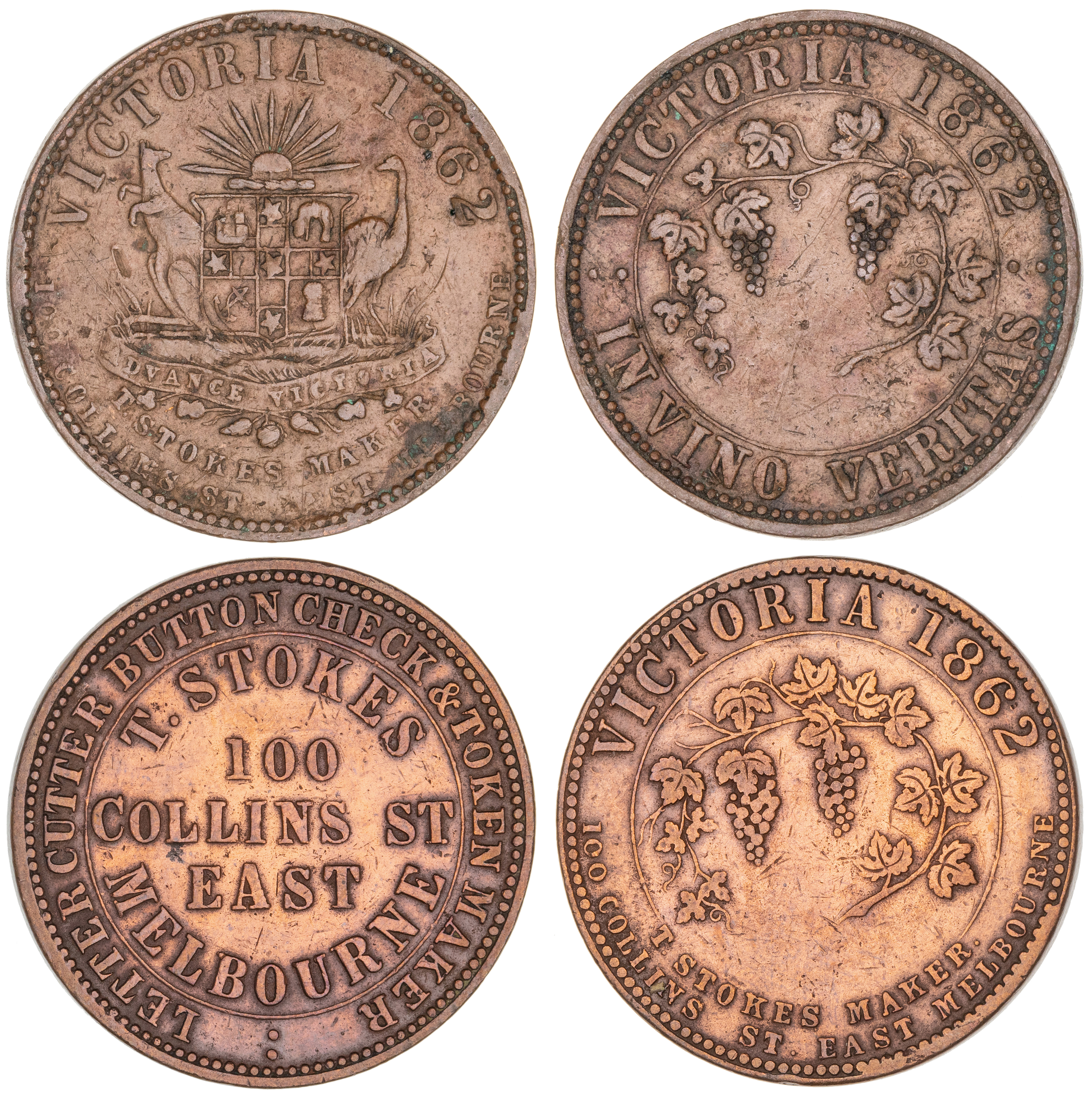 T. Stokes, Melbourne, Vic., Penny, 1862, gVF