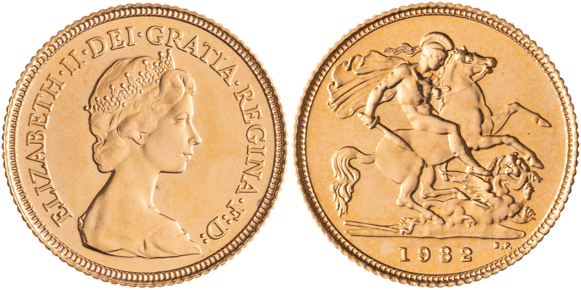 Great Britain, Elizabeth II, Second Portrait - St George Reverse, Half Sovereign, 1982, UNC