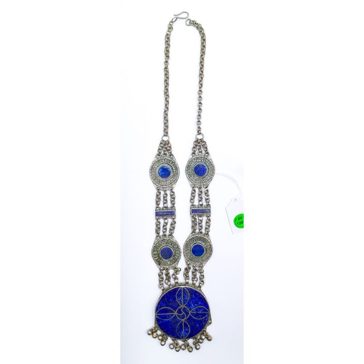 Afghan Lapis and Silver Large Tribal Necklace 26''