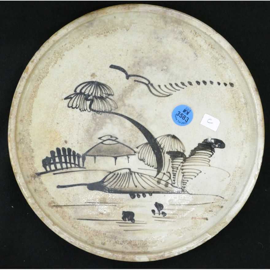 Antique Japanese Seto Andon Zara Oil Dish 9'' - Some damage
