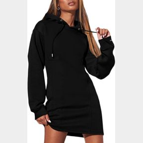ALVAQ WOMENS DRESSES FALL WINTER 2024 CASUAL LONG SLEEVE DRAWSTRING PLEATED HOODIES SWEATSHIRT PULLOVER TUNIC MINI DRESS, M