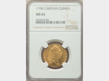 1798 King George III 'Spade' Gold Guinea NGC MS64.
