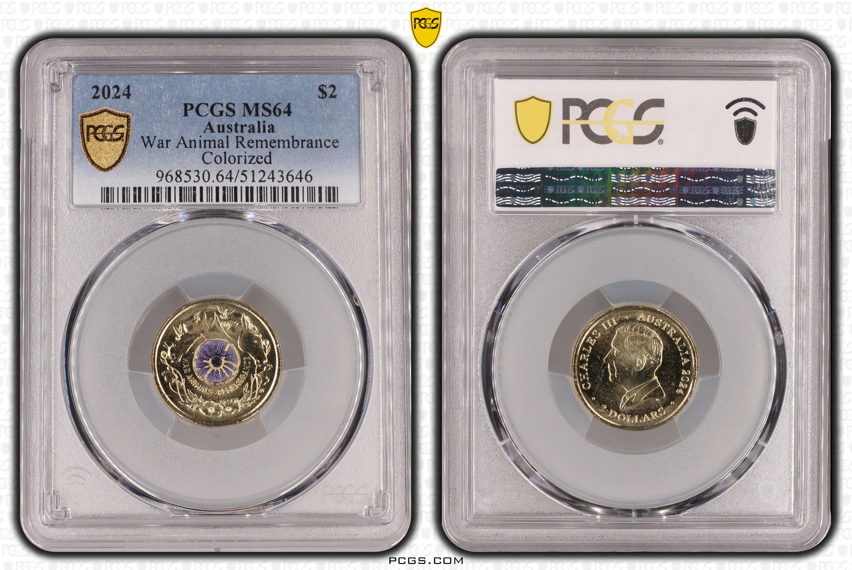 War Animal Remembrance Colorized, Two Dollar, 2024, PCGS MS64