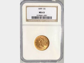 1899 USA LIBERTY GOLD 5 DOLLAR COIN MS63