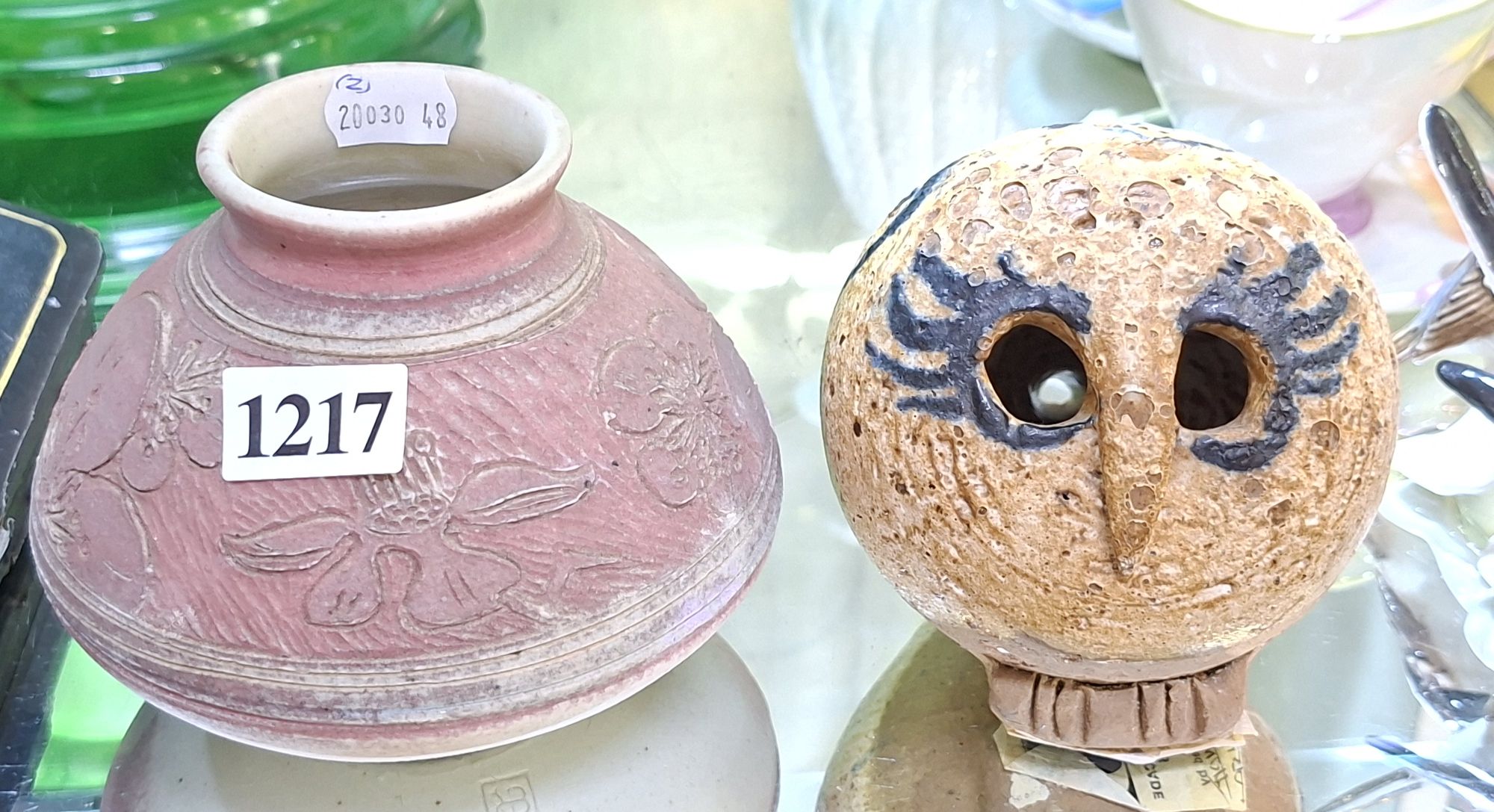 1217 · STUDIO POTTERY VASE AND OWL