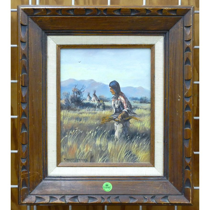Robert Thomas ''Indian Gatherers'' (Teepees) Oil on Canvas Framed 16''x14''
