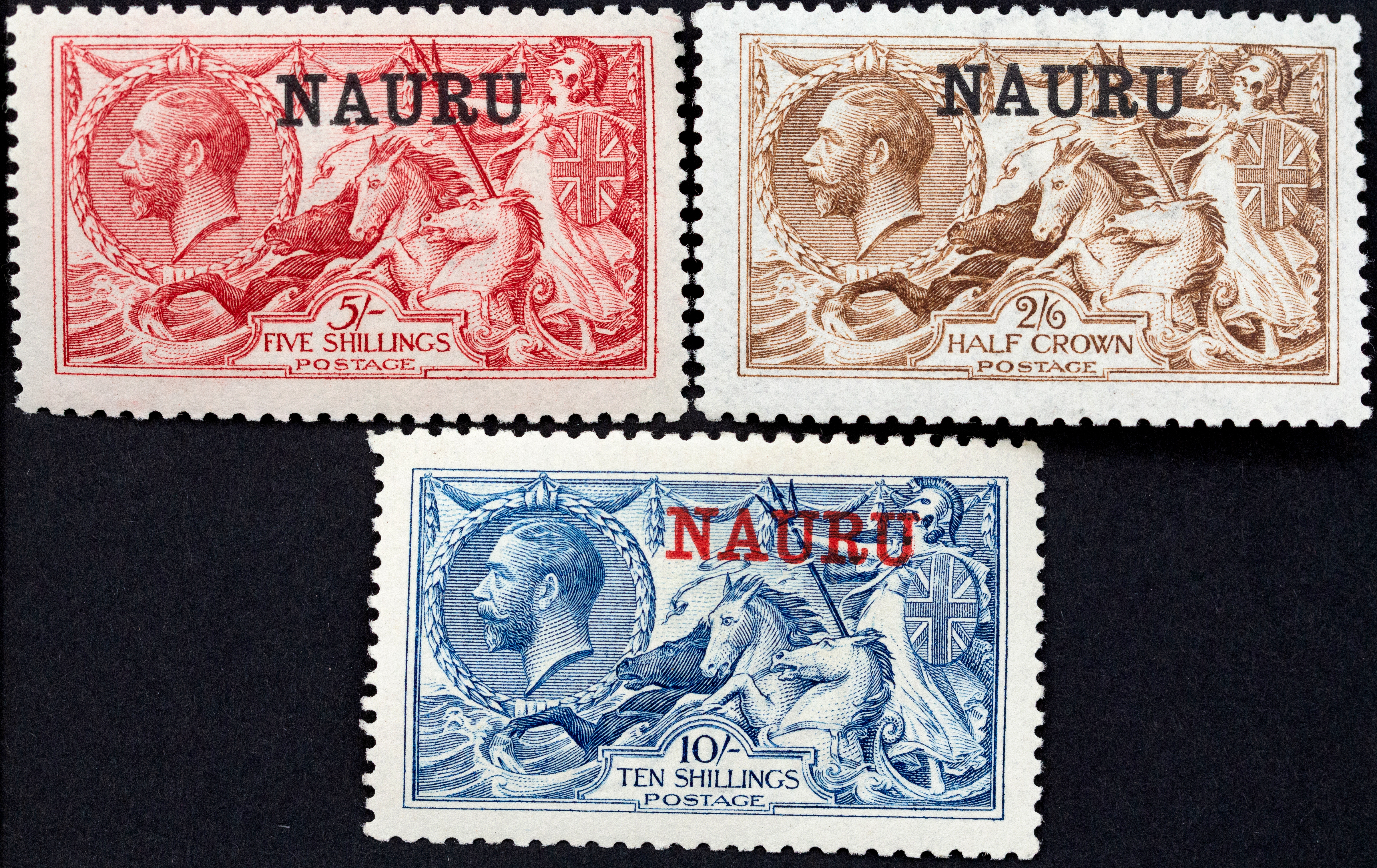 Nauru, KGV, Seahorses Overprints, 1916, Good