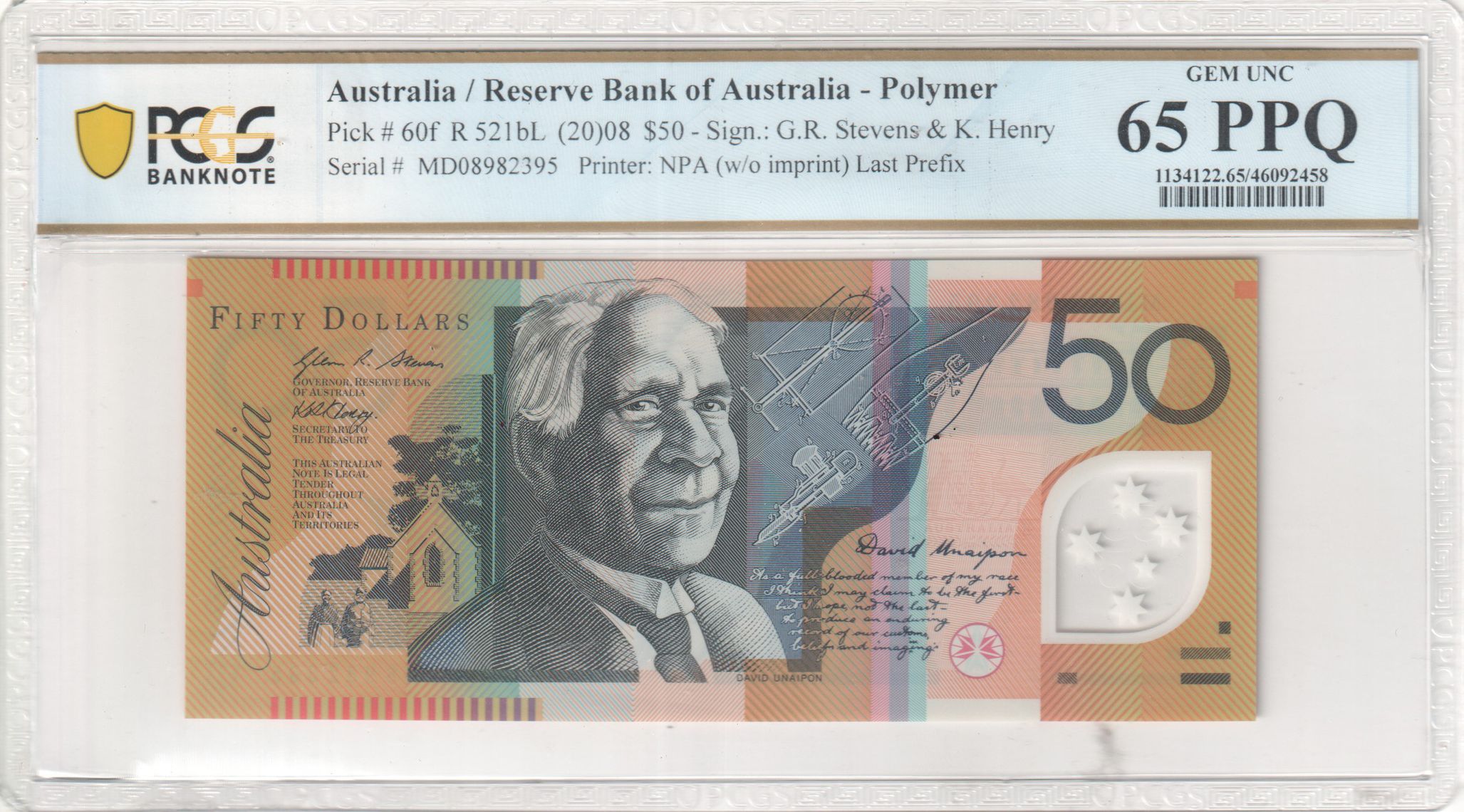 Stevens/Henry, Last Prefix, Fifty Dollar, 2008, PCGS Gem UNC 65 PPQ