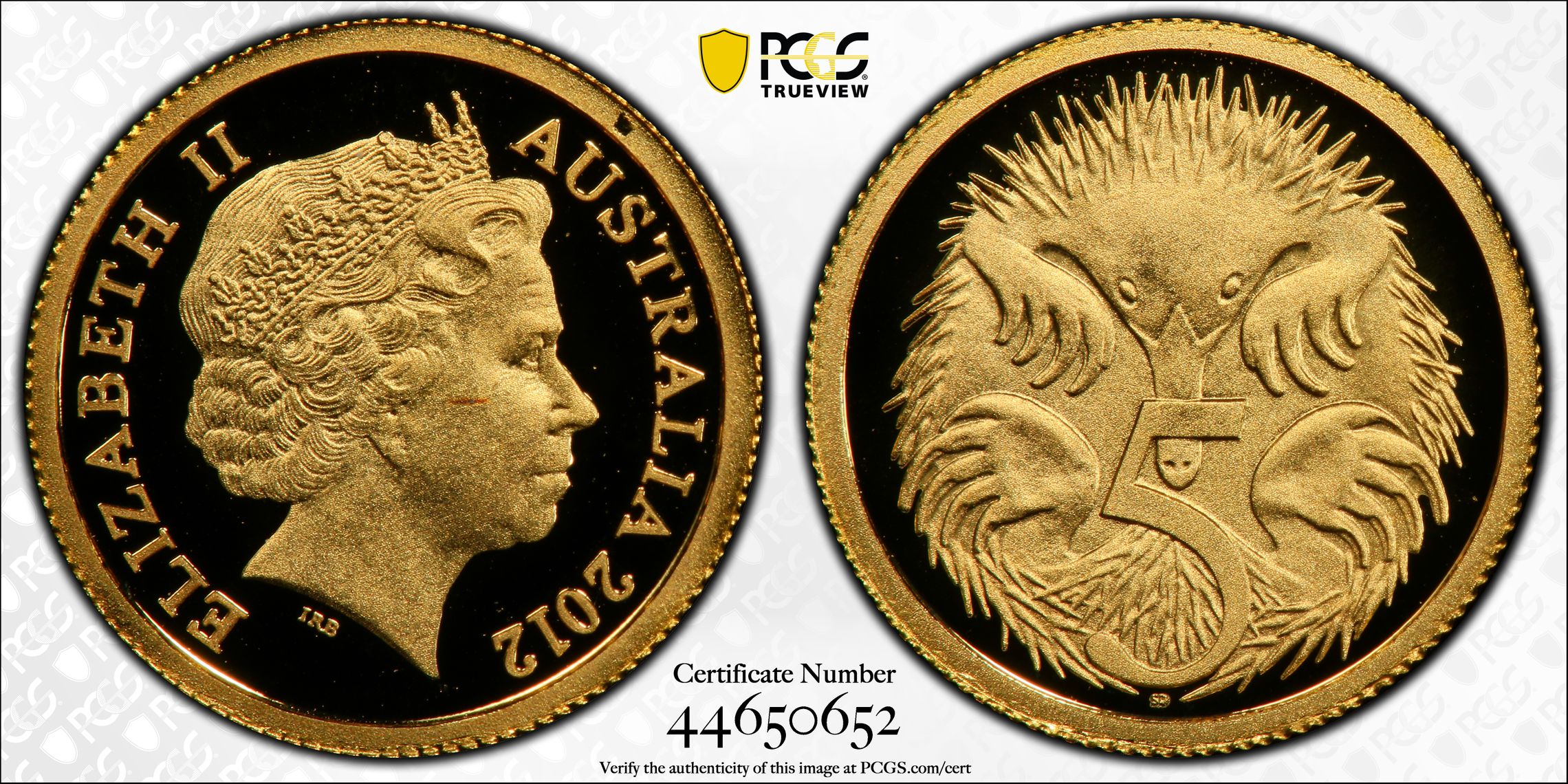 2012 Australian Five Cent, 5c Proof Echidna PCGS - PR70DCAM POP 10/0 -652