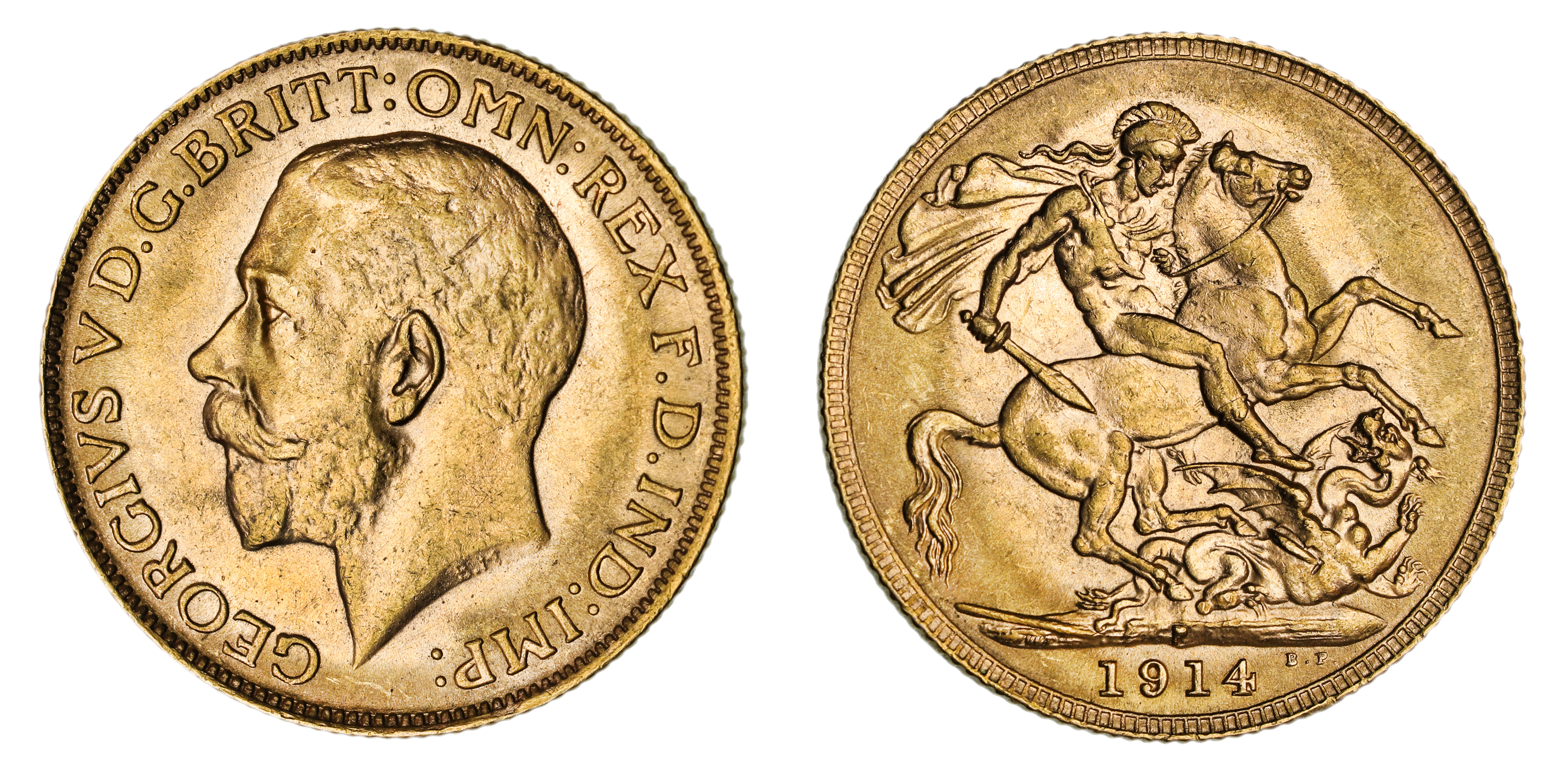 George V, St. George Reverse - Perth Mint, Sovereign, 1914, EF