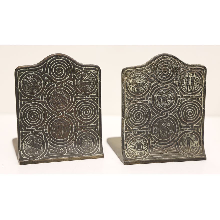 Pair Tiffany Studios Zodiac Bronze Bookends