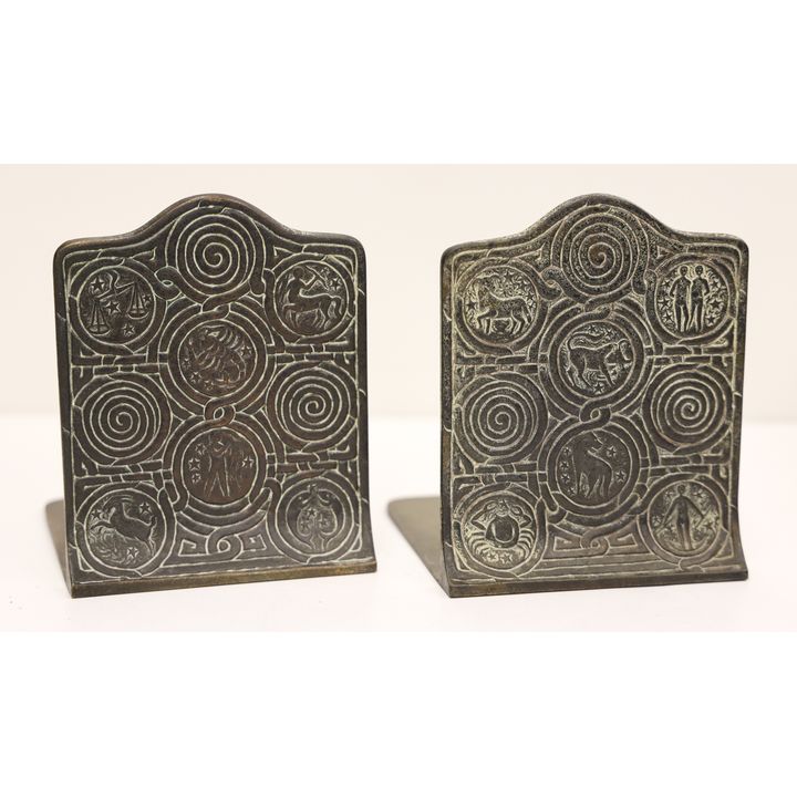 Pair Tiffany Studios Zodiac Bronze Bookends